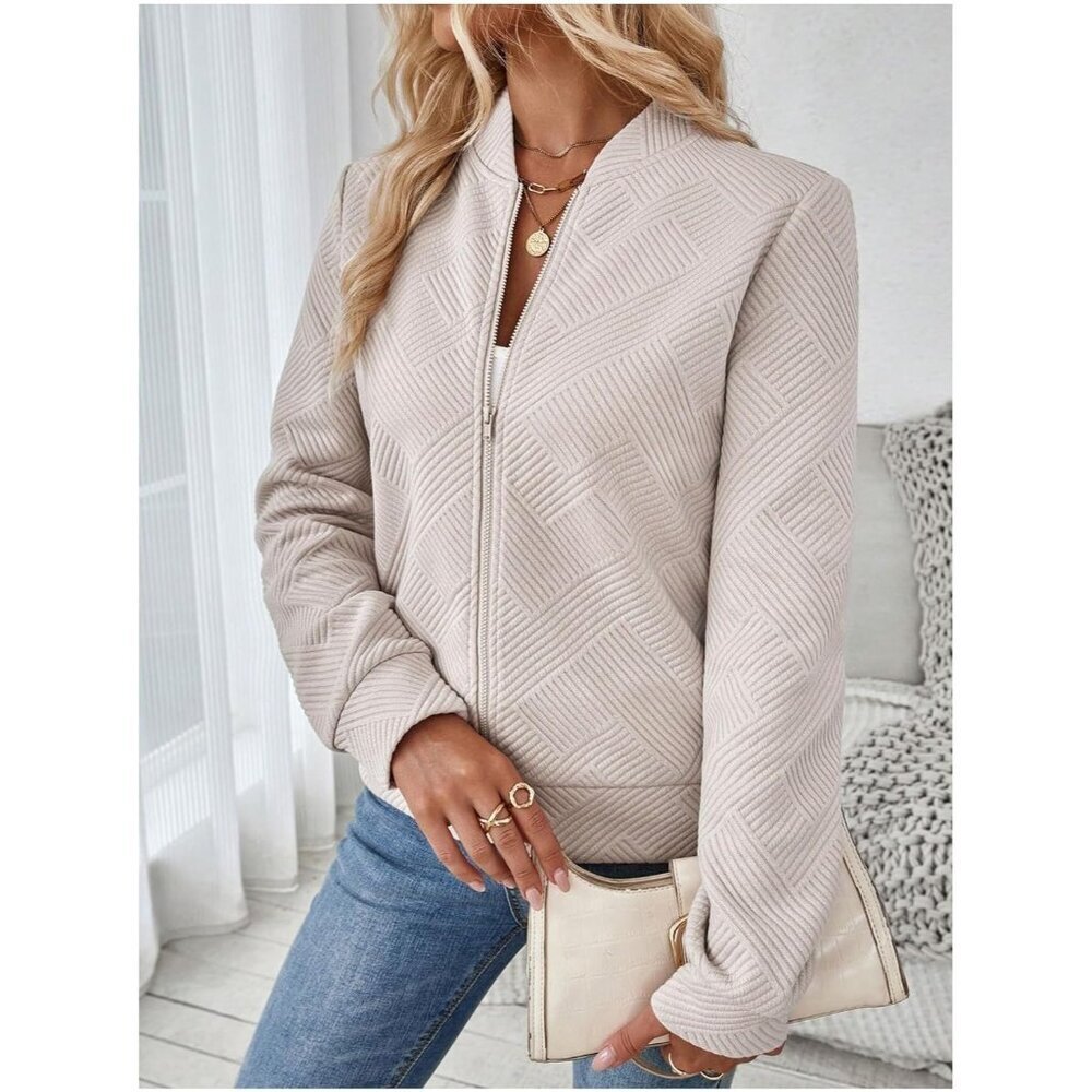 Women's Khaki Zip Up Long Sleeve Bomber Jacket Coat Lightweight Casual Clothes - Picture 3 of 7